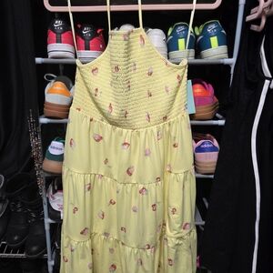 Casual Yellow Dress Strawberry Print, Size M